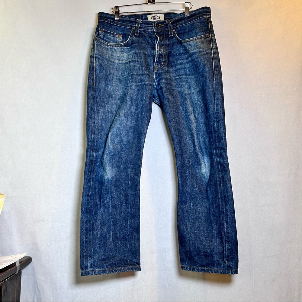 Naked & Famous Selvedge Denim. Natural Indigo 100% Cotton. Size 34 *Shortened*